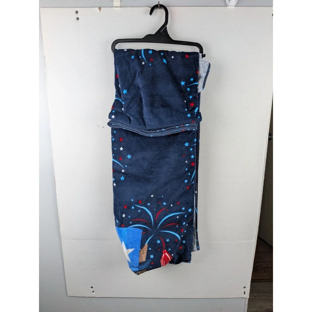 Spirit of America Patriotic Cat Rocket Beach Towel Navy Blue 34x64 New